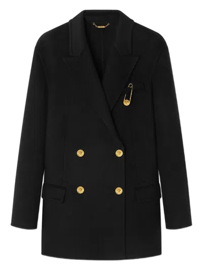Versace Double-breasted Cachemire Blend Jacket In Black