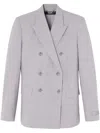 Versace Double-breasted Chambray Blazer In Grey