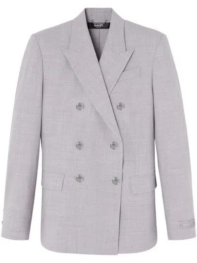 VERSACE DOUBLE-BREASTED CHAMBRAY BLAZER