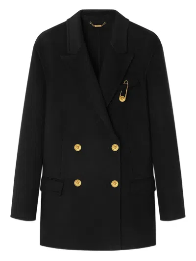 Versace Double-breasted Coat In Black
