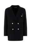 Versace Double-breasted Coat In Cashmere Blend In Blue