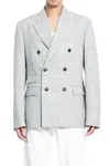 Versace Center Vent Peak Lapel Double-breasted Blazer In Grey