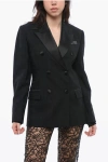 Versace Double-breasted Jacquard Virgin Wool Blazer With Satin Lapel