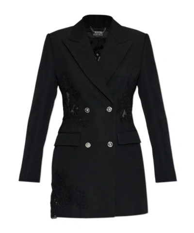 Versace Double-breasted Suit Jacket In Black