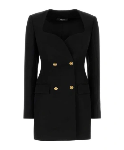 Versace Double-breasted Tailored Blazer In Black