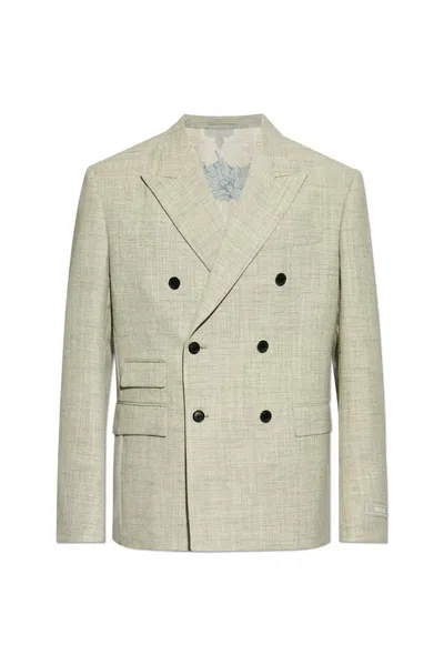 Versace Double Breasted Tailored Blazer In Grey