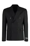 Versace Double-breasted Wool Blazer In Black
