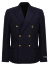 Versace Grain De Poudre Wool Blazer In Blue