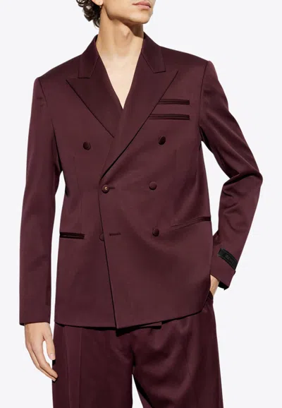 Versace Double-breasted Wool Blazer In Brun
