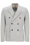 Versace Center Vent Peak Lapel Double-breasted Blazer In Concrete Melange (grey)