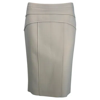 Pre-owned Versace Double Face Cream Wool Tube Skirt Unworn With Tag 1990s 38 In White