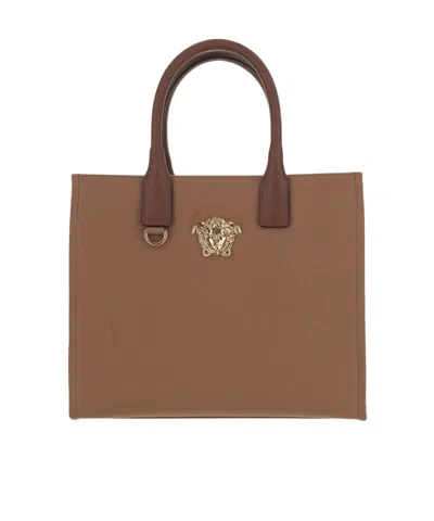 Versace Double Handle Shoulder Bag In Brown