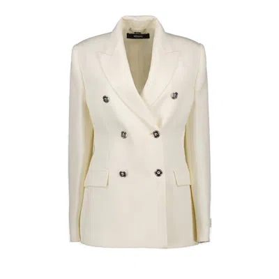 Versace Double-breasted Blazer In Virgin Wool In White