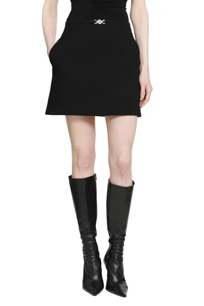 Versace Double Wool Crepe A-line Mini Skirt In Black