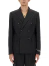 Versace Double-breasted Wool Blazer In Black