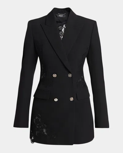Versace Double-breasted Lace Jacket Dress In Black