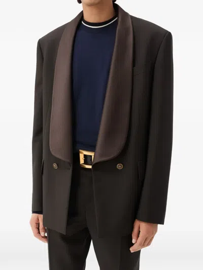 Versace Double-breasted Shawl-lapel Jacket In Brown