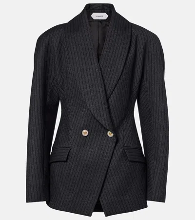 Versace Double-breasted Virgin Wool Twill Blazer In Grey