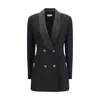 Versace Satin Trim Stretch Wool Jacket Minidress In Black