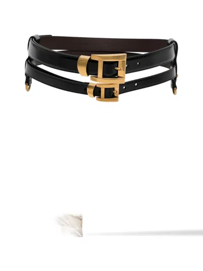 Versace Double-strap Leather Belt In Black