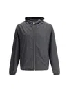 Versace Nylon Jacket With Hood And Elastic Cuffs In Gray