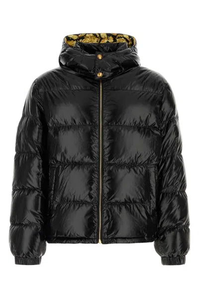 Versace Barocco Quilted Down Jacket In Black