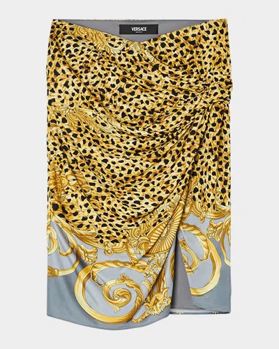 Versace Skirt Cheetah Foulard On Responsible Heavy Viscose Liquid Jersey In Yellow