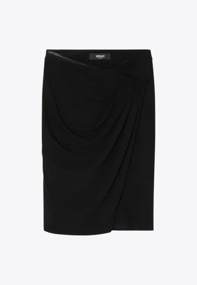 VERSACE DRAPED CREPE JERSEY SKIRT