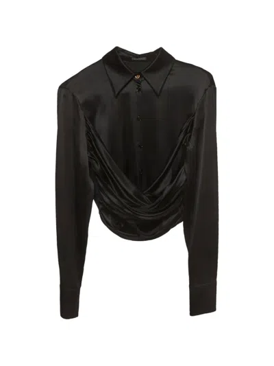 Pre-owned Versace Draped Cropped Shirt In Black