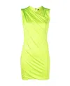 Versace Green Sleeveless Draped Mini Dress In Yellow