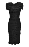 Versace Draped Enver-satin Midi Dress In Black