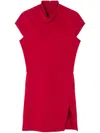 Versace Turtleneck Cap-sleeve Cady Slit Mini Dress In 红色