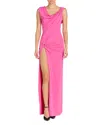 Versace Safety-pin Draped Crepe Jersey Slit Gown In Pink