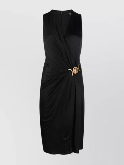 VERSACE DRAPED JERSEY DRESS GOLD HARDWARE