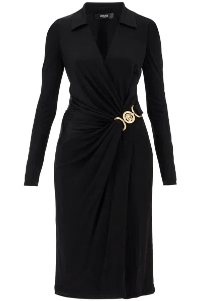 Versace Draped Jersey Dress With Women In Black