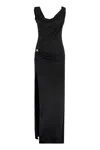 Versace Asymmetric Neck Viscose Long Dress In Black