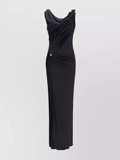 VERSACE DRAPED JERSEY LONG DRESS