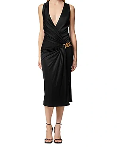 Versace Draped Jersey Plunge Dress In Black