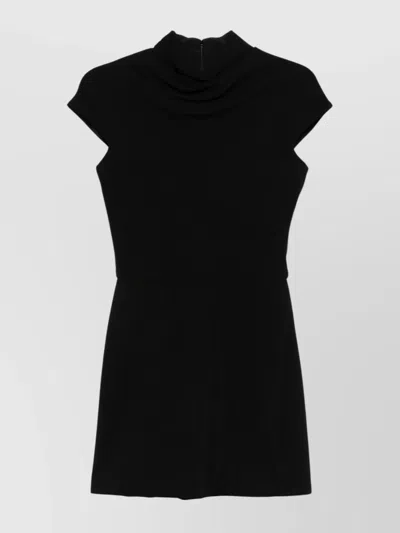 Versace Draped Knee Length Dress With Cap Sleeves In Black