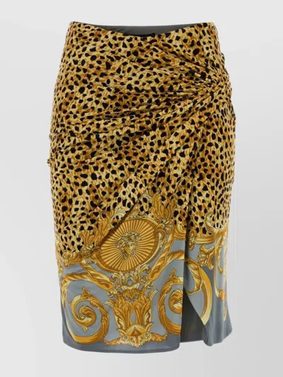 Versace Skirt Cheetah Foulard On Responsible Heavy Viscose Liquid Jersey In Yellow