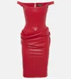 Versace Corset Draped Leather Midi Dress In Red