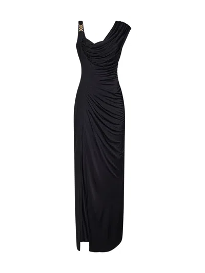 Versace Draped Liquid Jersey Dress In Black