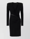 Versace Draped Long Sleeve Dress With Shoulder Pads In Black