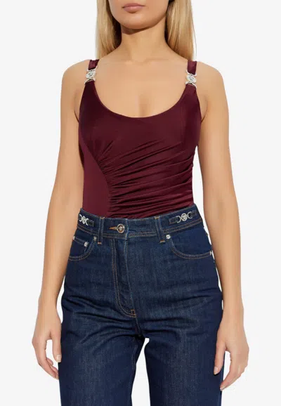 Versace Draped Medusa Bodysuit In Burgundy