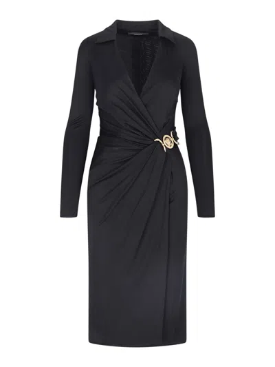 Versace Black Medusa Plaque Midi Dress