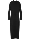 Versace Draped Turtleneck Long-sleeve Cady Gown In Black
