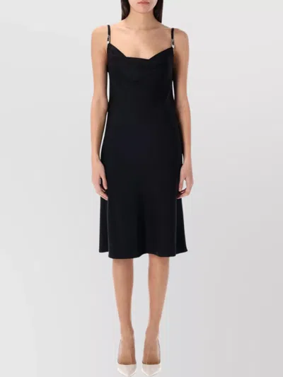 Versace Draped Neckline Midi Length Spaghetti Straps In Black