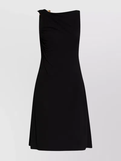 Versace Draped One Shoulder Knee Length Dress In Black