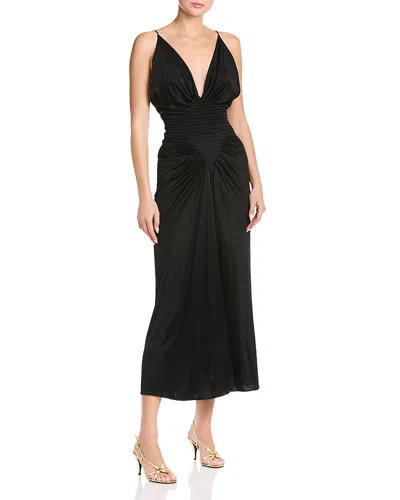 Versace Draped Plunging Neck Gown In Black