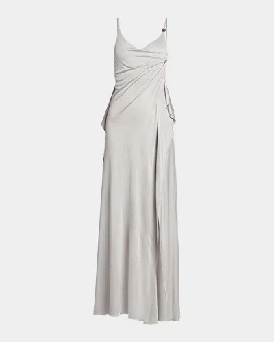 Versace Draped Satin Viscose Gown In Silver